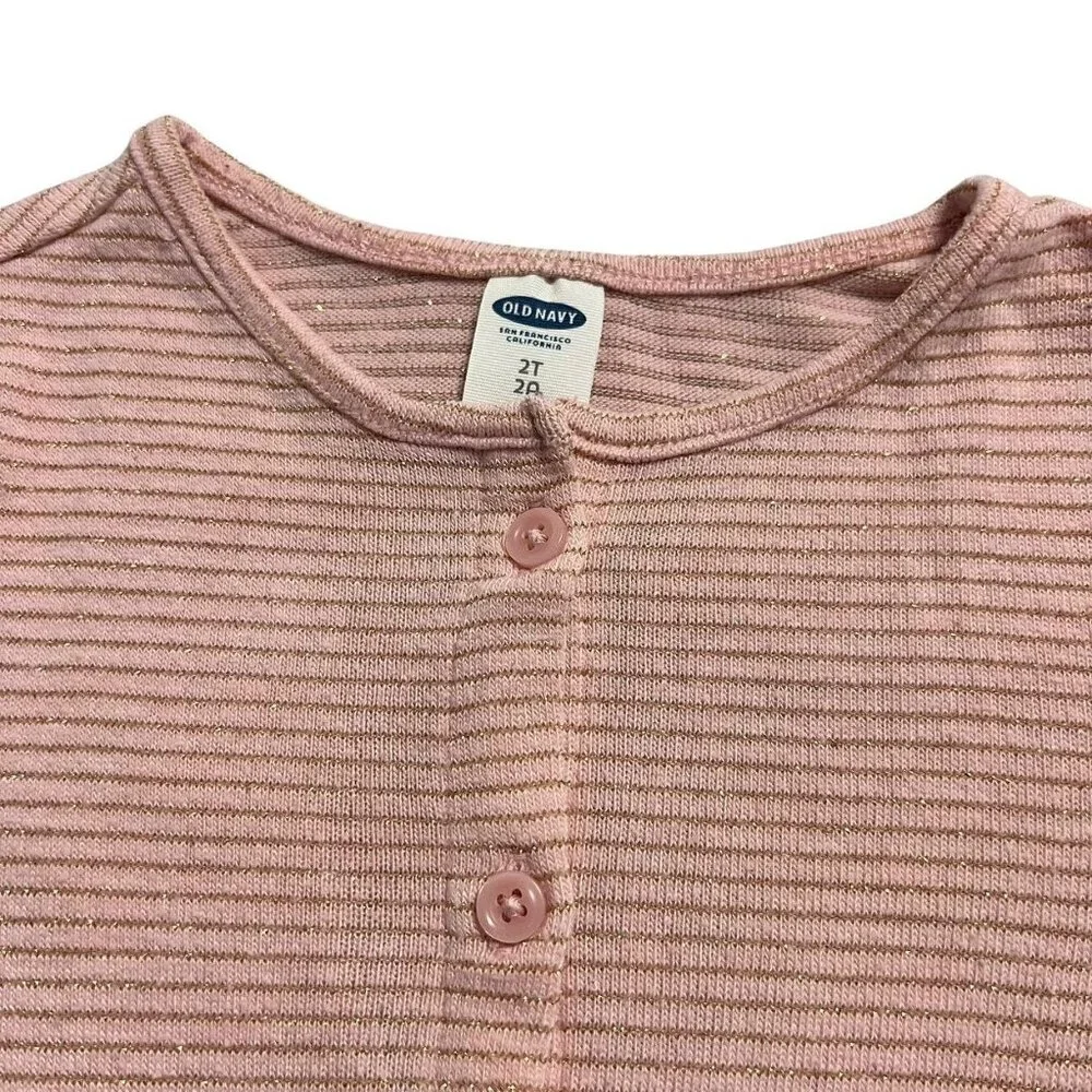 Old Navy 2T Pink & Gold Metallic Striped Peplum Cardigan